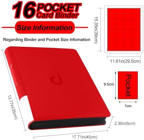 Premium Card Binder 16 Pocket - Fits 1600 Cards，4X4 Ringless Card Album with Sleeves for Trading Cards & Sports Cards（Model C，Classic Red） - Image 5