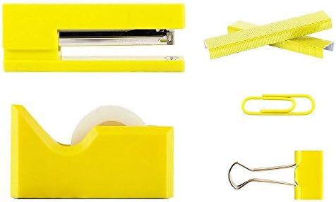 JAM PAPER Office Starter Kit - Yellow - Stapler, Tape Dispenser, Staples, Paper Clips & Binder Clips - 5/Pack - Image 2