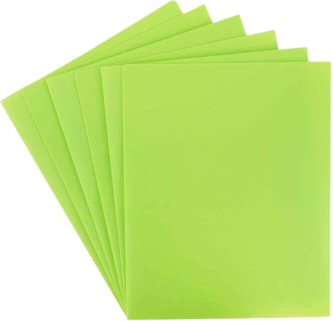 JAM PAPER Heavy Duty Plastic 2 Pocket Extra Tough School Folders - Lime Green - 6/Pack - Image 3