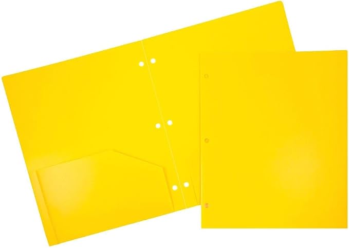 JAM PAPER Heavy Duty Plastic 3 Hole Punch Pocket Folders - Extra Tough School Folders - Yellow - Bulk 48/Pack by JAMPaper