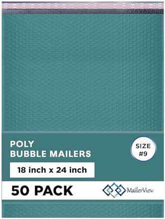 Green Bubble Mailers 18x24, Self Seal Poly Padded Envelopes #9, 50 Pack by MAILERVIEW