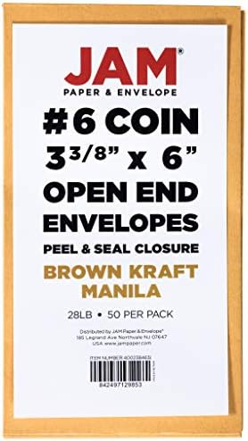 JAM PAPER #6 Coin Business Envelopes with Peel and Seal Closure - 3 3/8 x 6 - Brown Kraft Manila - 50/Pack - Image 6