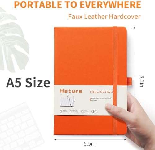 Heture Hardcover Notebooks, A5 Lined Journals Notebook for Writing 160 Pages, 8.2 x 5.5 inch, Classic Ruled Notebooks for College/Work/Travel (Orange, 1 Pack) - Image 2