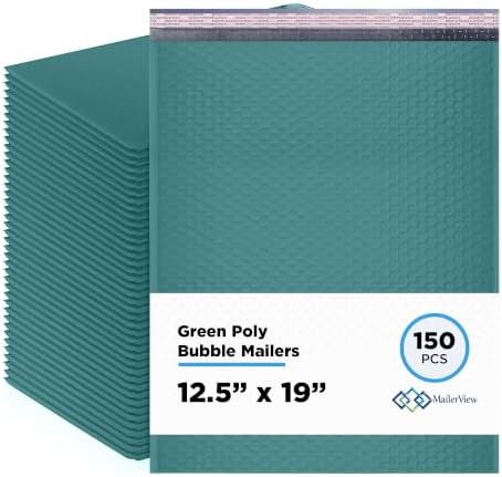 Green Bubble Mailers 12.5x19, Self Seal Poly Padded Envelopes #6, 150 Pack by MAILERVIEW