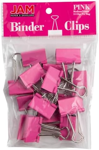 JAM PAPER Colorful Binder Clips - Medium - 1 1/4 Inch (32 mm) - Pink Binderclips - 15/Pack by JAMPaper