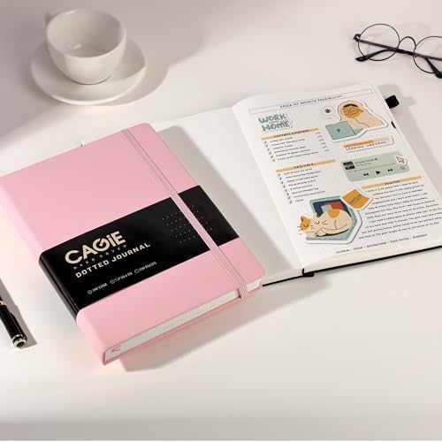 CAGIE Bullet Dotted Journal Notebook 320 Pages 100 GSM Paper Hardcover B5 Dot Grid Notebook Leather Journals for Writing Women Men Work Journaling, Pink - Image 2