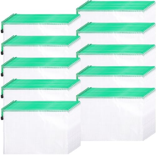 Zhehao 100 Pcs A4 Mesh Zipper Pouch Bag Bulk Green Mesh Pouch with Zipper by Zhehao