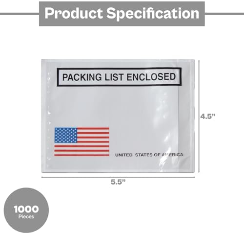 PSBM Bulk 1000 Pack 4 1/2" x 5 1/2" Back Loading Packing List Envelopes, Self-Adhesive USA Panel for E-Commerce Orders - Image 4