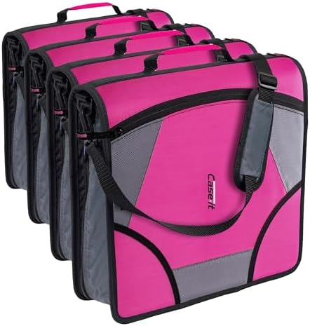 Case-it King Sized Zip Tab School Zipper Binder | 4-Inch D-Rings, 800 Sheet Capacity, 5-Subject Expanding File Folder, Multiple Pockets & Storage Organizer, Shoulder Strap | D-186 Magenta (Pack of 4) by Case-it
