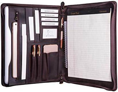 Genuine Leather Professioal Business Portfolio Padfolio Folder with Zipper for Men and Women,Work Portfolio for Letter Size Notepad, for Meeting and Travel, Dark Brown by Gavarnie