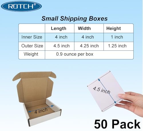 ROTCH 4x4x1'' 50 Pack Corrugated Mailers, Cardboard Boxes Perfect for Shipping Small, White - Image 2
