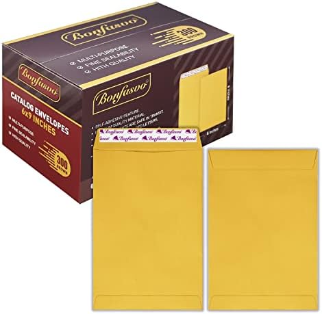 Bonfasvo 300 Pack 6x9 Brown Catalog Envelopes Peel & Seal Security Mailing Envelopes 120GSM Kraft Paper self Seal Envelopes for Invitations Papers Photos Documents Pictures Papers Files by Bonfasvo