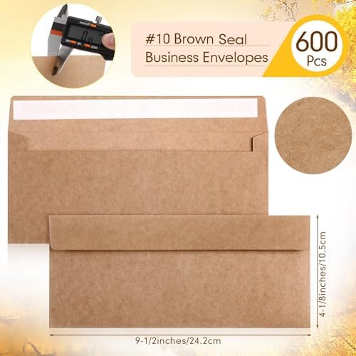 Jutom 600 Pcs #10 Kraft Envelopes, 4-1/8 x 9-1/2 Letter Size, Strong Sealed Security Business Envelopes, Windowless Brown Mailing Envelope for Invoices, Checks, Office Use - Image 2