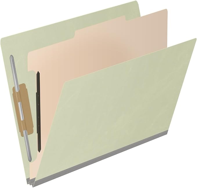 25 Pt. Pressboard Classification Folders, Full Cut End Tab, Letter Size, 1 Divider, Light Green (Box of 10) - Image 2