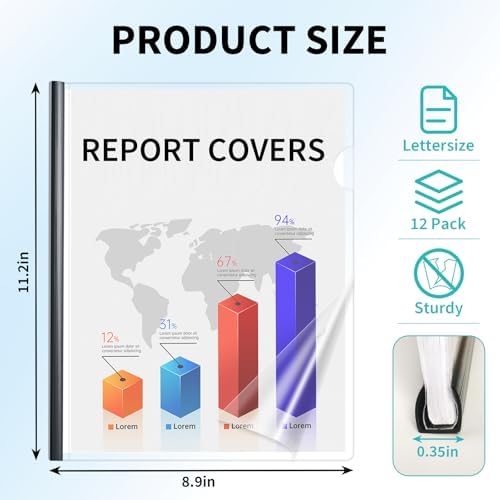 Binditek Clear Report Covers with Sliding Bars, 70 Sheet Capacity, 12 Pack - Image 2