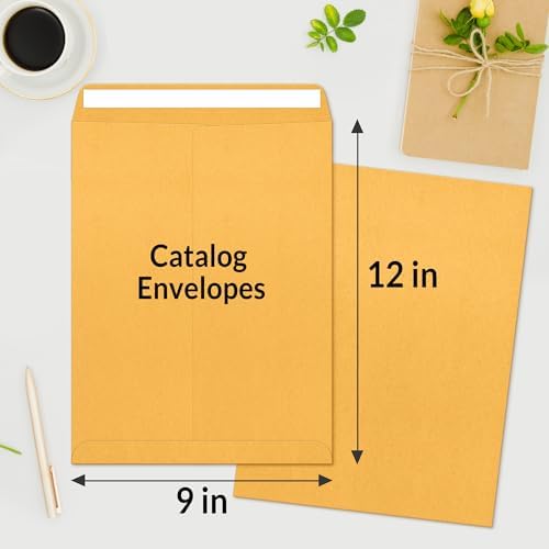 SUNEE 9 x12 Manilla Envelopes, 28lb Brown Kraft, Ultra Strong Quick-Seal Security Catalog Mailing Envelopes for Flat Letter Size Documents or Photos, 250 Count - Image 2