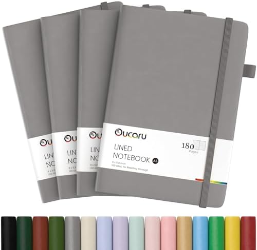 Oucaru 4 Pack A5 Lined Journal Notebook for Writing, 180 Pages by Oucaru