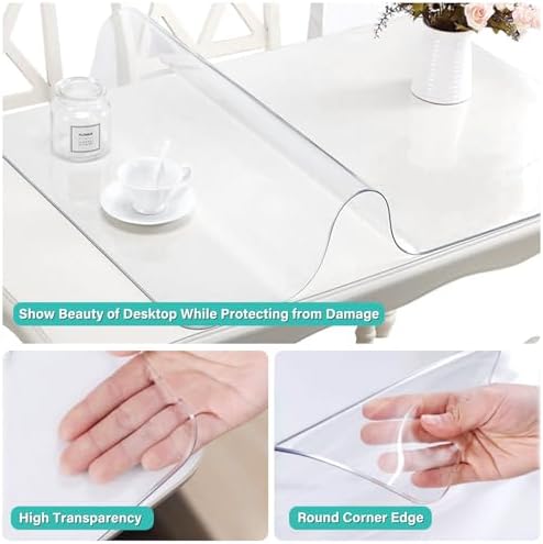 23.6X48 Inch Clear Table Protector 1.5mm Thick Plastic Table Cover Protector Waterproof Tablecloth Cover Rectangle Vinyl Desk Top Writing Mat PVC Table Pad for Wood Coffee Dining Room Table - Image 2