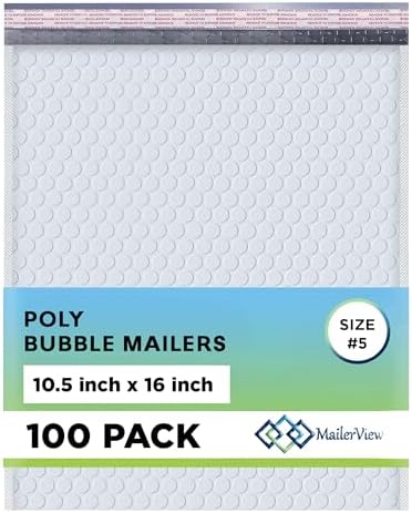 Arctic White Bubble Mailers 10.5x16 Poly Padded Envelopes #5 100 Pack by MAILERVIEW