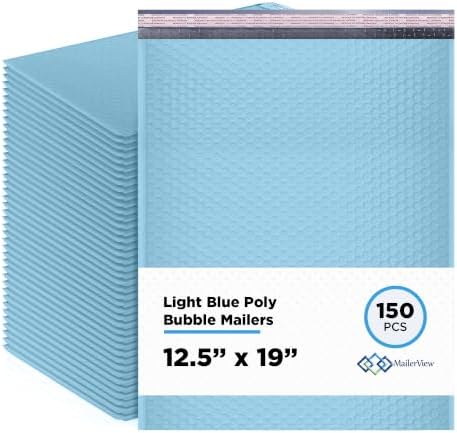 Light Blue Bubble Mailers 12.5x19 Poly Padded Envelopes #6, 150 Pack by MAILERVIEW