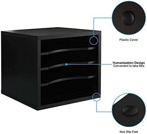 FITUEYES Wood Desk Paper Organizer for Home Office, Black | 4 Tiers Storage, Adjustable Shelves, Desktop File Holder, Document Letter Sorter Tray, Wooden Mail Rack - Image 5
