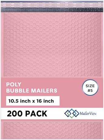 Light Pink Bubble Mailers 10.5x16 Poly Padded Envelopes #5 200 Pack by MAILERVIEW