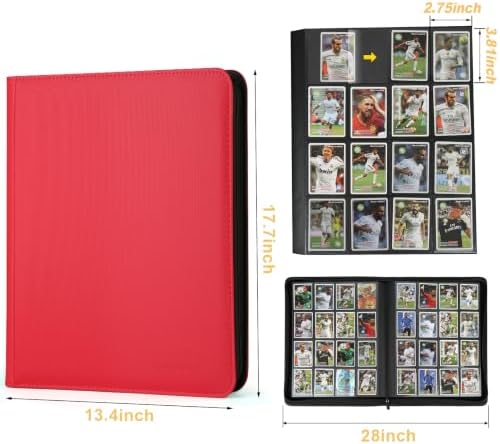 16-Pocket Business Card Binder holds 1024 Cards, Premium Diamond Texture PU Leather Name Card Holder Organizer with Zipper, Black Sleeves Side Loading Card Book for Collectors & Office(red) - Image 2