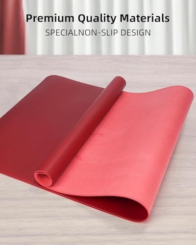 AFIING Large Desk Mat 55" x 24" - PU Leather Desk Pad Protector, Waterproof Non-Slip Extended Mouse Pad for Office Desk, Keyboard, Laptop and Home Workspace Red - Image 2