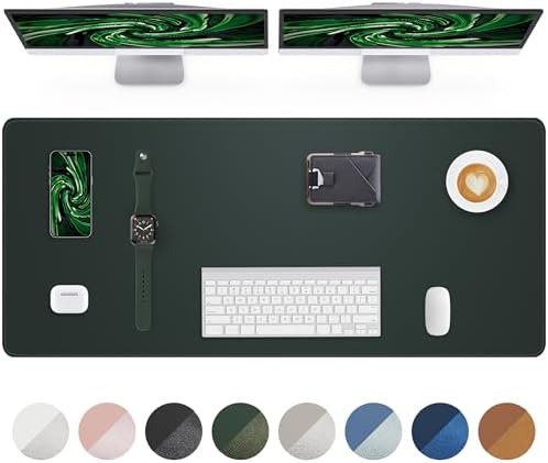Leather Desk Pad Protector,48"x24" - Premium Desk Mat, Office Desk Mat, Large Mouse Pad,Non-Slip Desk Blotter,Waterproof Desk Writing Pad for Office and Home(Dark Green) by AFIING