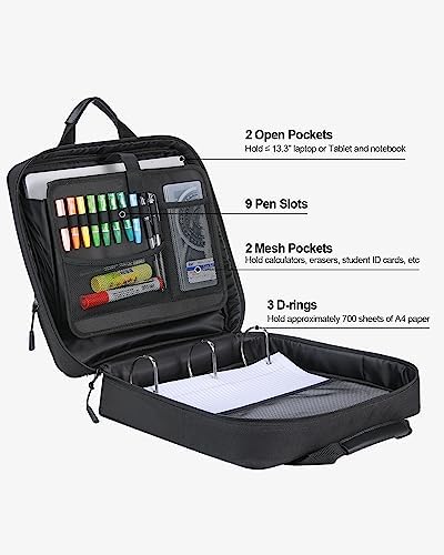 Zipper Binder 3 Inch 3 Ring with Shoulder Strap Multi-Pocket,Tough - Image 2