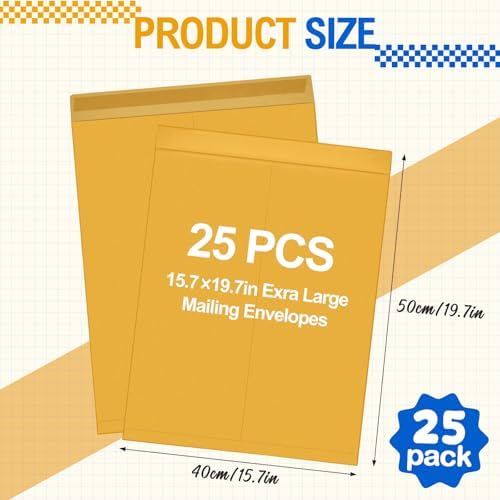 Motipuns 25 Pcs 16'' x 20'' Extra Large Mailing Envelopes, Yellow - Image 2
