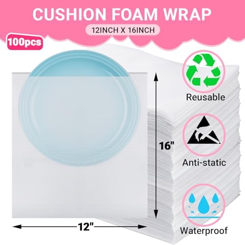 12"X 16" Packing Foam Pouches, 100 Pack Large Cushion Foam Pouches, Moving Cushion Wrap Pouch Protect Cups, crafts and Dishes- Ideal Packing Cushioning Bags for Moving, Packaging, Storage - Image 2