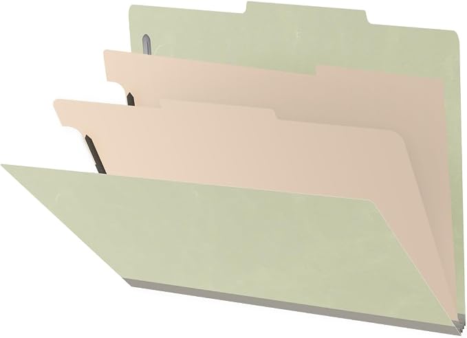 25 Pt. Pressboard Classification Folders, 2/5 Cut ROC Top Tab, Letter Size, 2 Dividers, Light Green (Box of 10) by Ecom+Folders