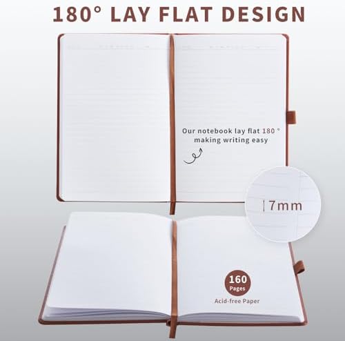 Heture Hardcover Notebooks, 6 Packs A5 Lined Journals Notebook for Writing 160 Pages, 8.2 x 5.5 inch, 6 Colors Classic Ruled Notebooks for College/Work/Travel (Brown, 1 Pack) - Image 4