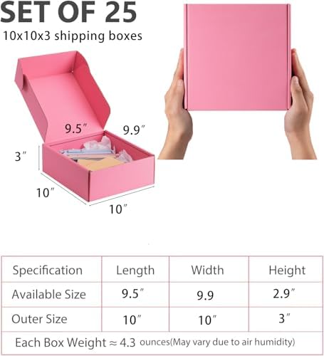 10x10x3 inch Pink Shipping Boxes for Small Business- Set of 25 - Image 2