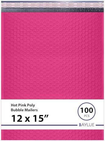 Hot Pink Bubble Mailers 12x15, Poly Padded Envelopes, 100 Pack Bulk by BAYLUE