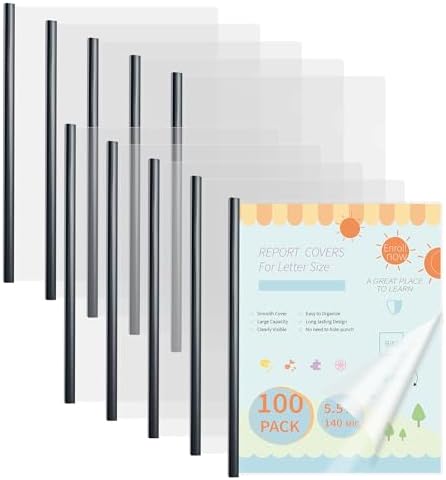 Binditek Clear Report Covers with Sliding Bars, 70 Sheet Capacity, 100 Pack by Binditek