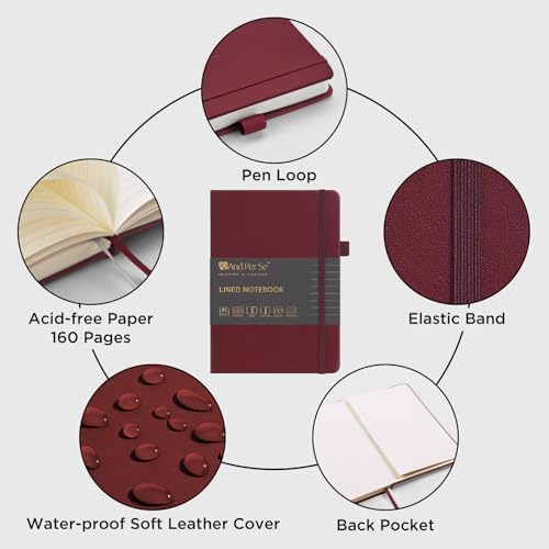 &And Per Se Lined Notebooks 3-Pack Gift Set, A5 Hardcover Journals, 160 Pages 100gsm Thick Paper, 3 Assorted Colors (Black, Green, Dark Red) - Image 3