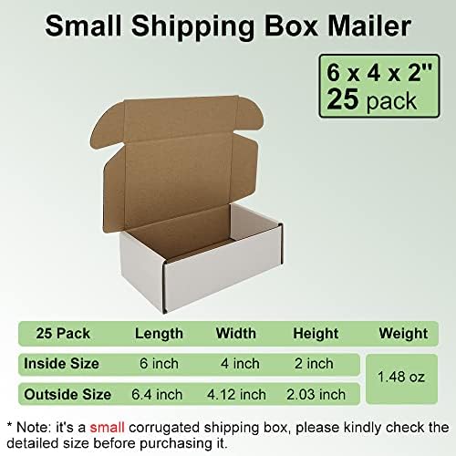 6x4x2'' Small Shipping Boxes 25 Pack, White Corrugated Cardboard Literature Mailers, Mailing Packaging Supplies for Small Business (W642-25) - Image 2