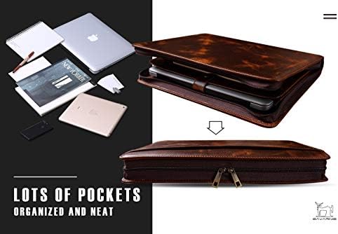 Genuine Leather Business Portfolio Padfolio Folder with Zipper for Men, Men's Leather Padfolio Folder for 13" Laptop, Business Portfolio for Letter Size Notepad, Graduation Gift，Oil Wax - Image 3