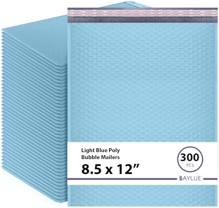 Light Blue Bubble Mailers 8.5x12, Poly Padded Envelopes #2, 300 Pack by BAYLUE