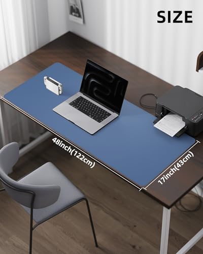 Leather Desk Pad Protector- 48" x 17" Office Desk Mat, Non-Slip PU Leather Mouse Pad, Waterproof Desk Blotter Mat, Desk Cover for Office and Home (Grey Blue) - Image 5