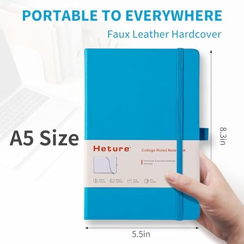 Heture Hardcover Notebooks, 6 Packs A5 Lined Journals Notebook for Writing 160 Pages, 8.2 x 5.5 inch, 6 Colors Classic Ruled Notebooks for College/Work/Travel (Turquoise Blue, 1 Pack) - Image 2