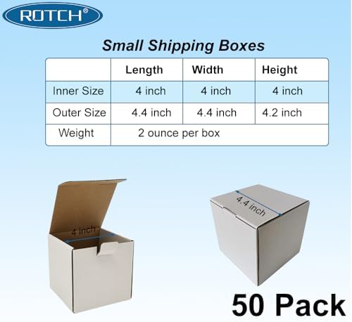 ROTCH 4x4x4'' Small Shipping Box, 50 Pack, Sturdy Corrugated Cardboard Mailer, White (M444-E-W) - Image 2