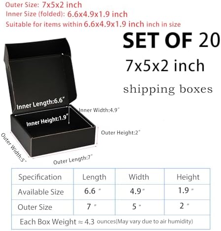 Black Shipping Boxes 7x5x2 Inches, 20 Pack - Image 2