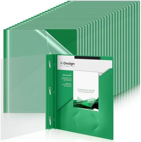 Teling 48 Pcs Presentation Folders with 3 Prong, Green Report Binder by Teling
