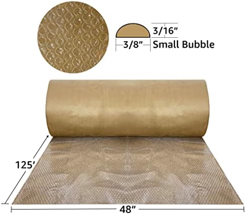 48" x 125' Small 3/16" Kraft-Backed Bubble Roll - Image 2