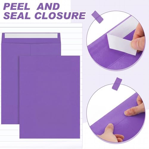 100 Pcs 9'' x 12'' Catalog Envelopes Self Adhesive 32lb Manila Envelopes Kraft Peel & Seal for Secure Mailing Storage Organizing for Office Business Home(Purple) - Image 3