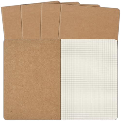 ZCZN 5 Pack A5 Kraft Notebooks Bulk, 8.15x5.5 Inches Graph Paper Journaling Notebooks, Notebooks for Work, Composition Notebooks for School, Journal Notebooks for Office, 60 Pages by ZCZN