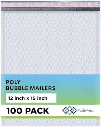 Arctic White Bubble Mailers 12x15 Self Seal Poly Padded Envelopes 100 Pack by MAILERVIEW